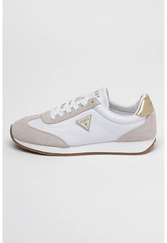 Pantofi sport cu insertii din piele intoarsa - Maro taupe deschis/Alb optic