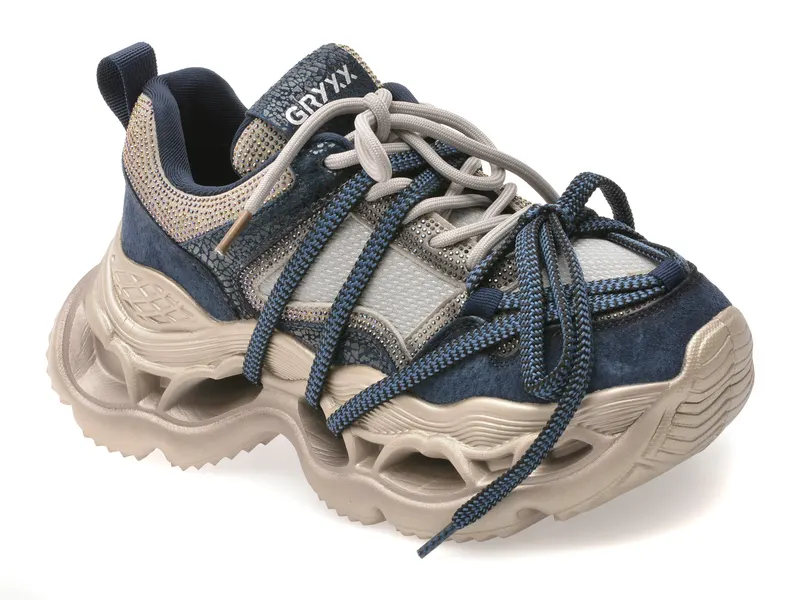 Pantofi sport bleumarin, 30597, din material textil si piele naturala