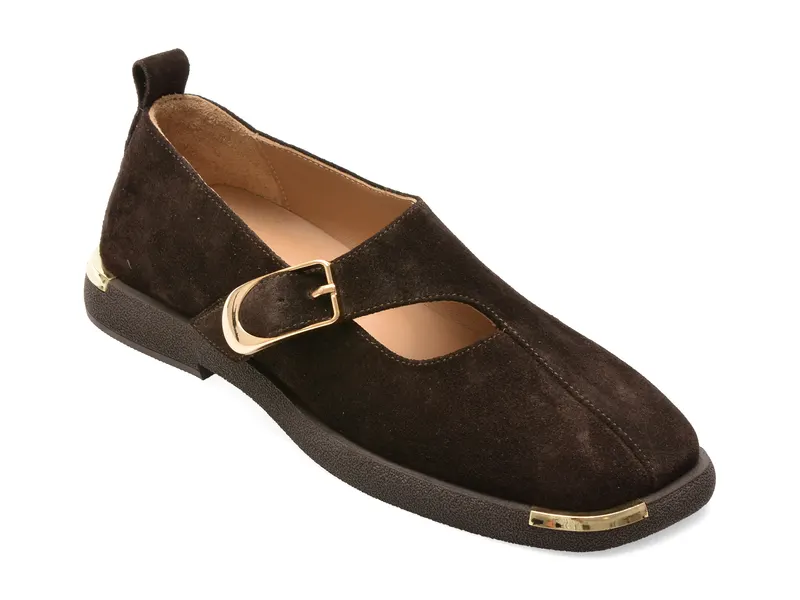Pantofi maro, 022Y707, din piele intoarsa