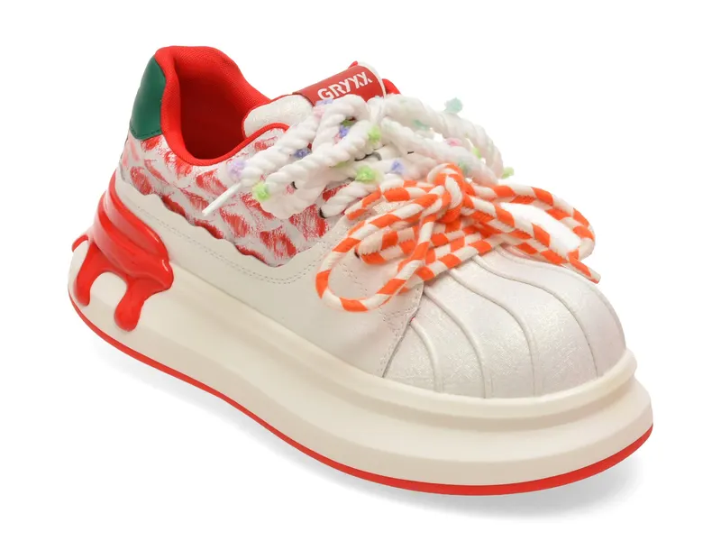 Pantofi sport albi, 212919, din piele naturala