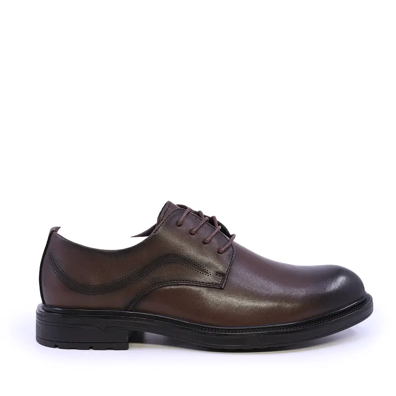 Pantofi derby bărbați maro din piele 3851bp028m
