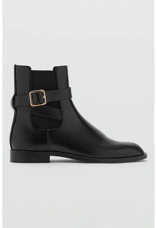 Ghete Chelsea de piele ecologica cu bareta decorativa - Negru