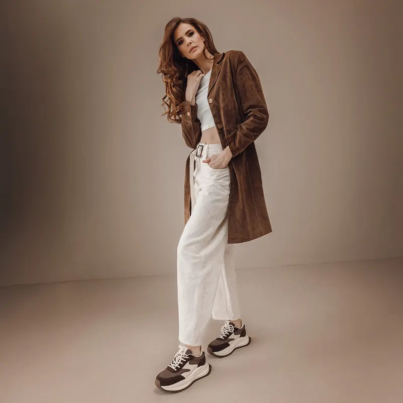 Sneakers femei Luca di Gioia maro din velur și material textil 3841DP294VM — imaginea 2