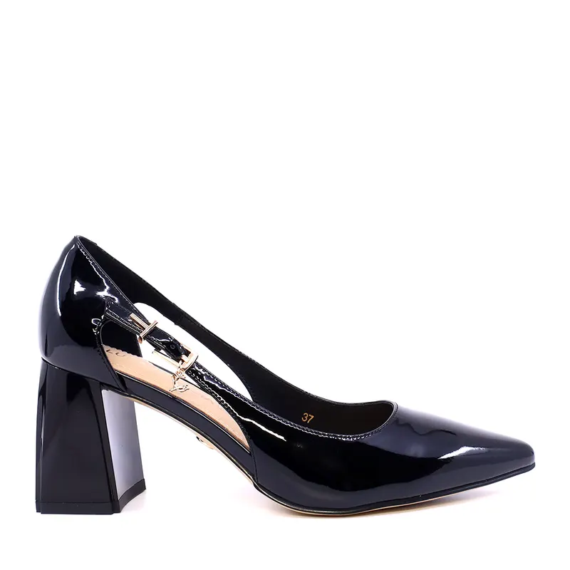 Pantofi stiletto cu toc pătrat femei Luca di Gioia negri din lac 1261DD8553LN