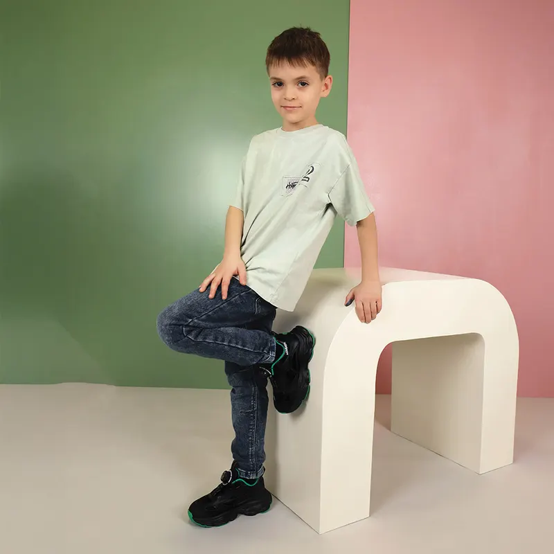 Sneakers baieți negri din material textil și sintetic 3791MP025N — imaginea 2