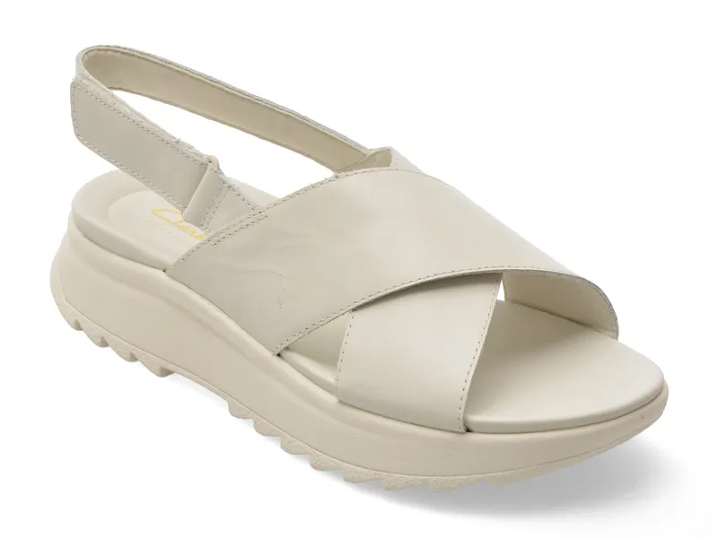 Sandale CLARKS albe, DASH LITE WISH, din piele naturala