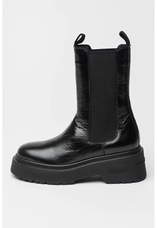 Ghete Chelsea din piele - Negru