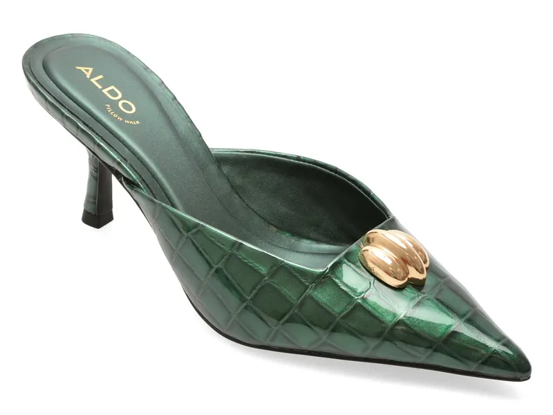 Papuci eleganti verzi, CARSYNN 301, din piele croco