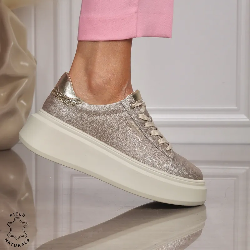 Pantofi CASUAL PIELE NATURALA CU SIRET CRL1449 AURIU