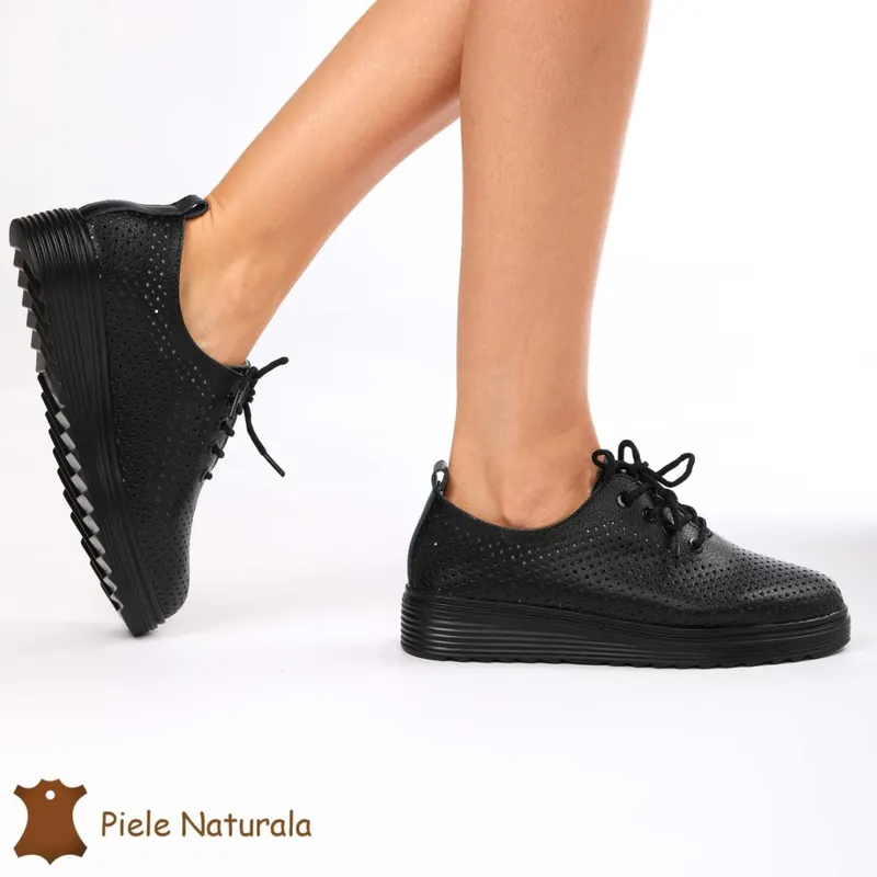 Pantofi casual dama din Piele naturală CRL0113 NEGRU