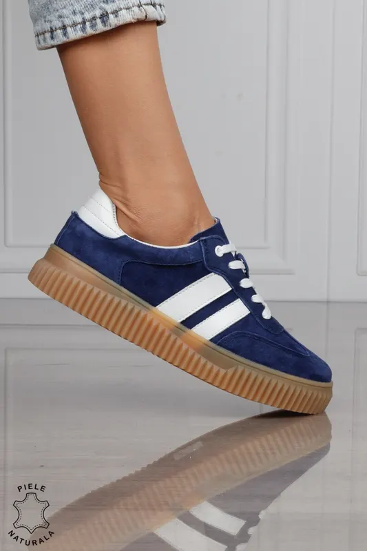 Pantofi Casual DAMA din Piele Naturala intoarsa, Model Retro CRL1531ROYALBLUE