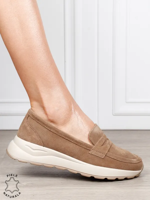 Mocasini dama din piele naturală confortabili și versatili CRL1815 khaki