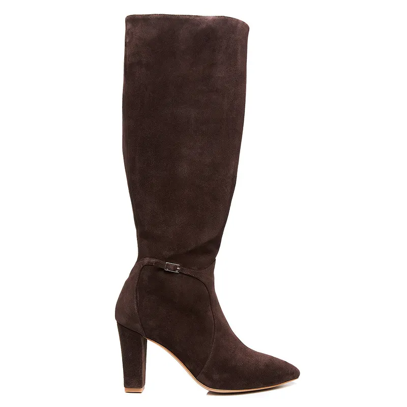 Cizme Lucy Piele Intoarsa, Sub Genunchi, Maro Inchis - 36 / 8cm - Subtire