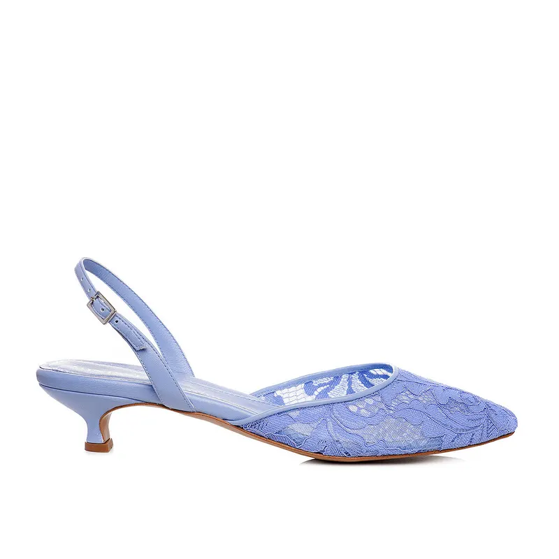 Pantofi Ines Piele Naturala/Dantela, Blue - Kitten Heels
