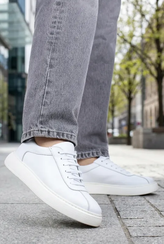 Pantofi Casual din Piele Albi cu Siret - FYLL WHITE