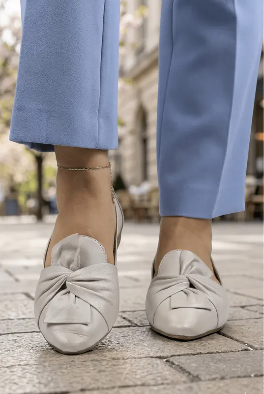 Balerini din Piele Grej cu Fundita - MYW TAUPE