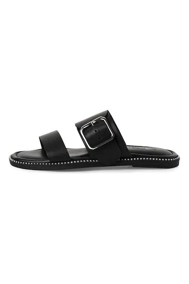 Papuci de piele cu catarame - Negru