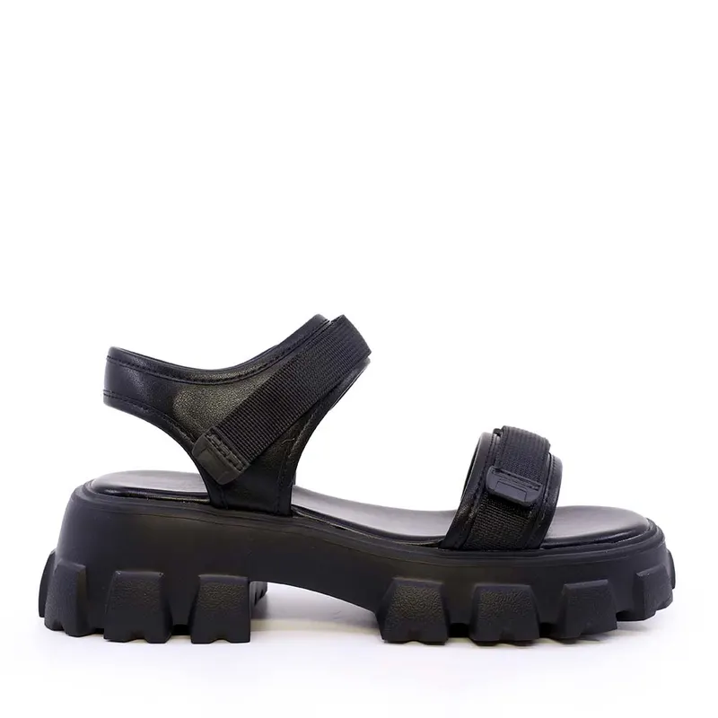 Sandale cu talpă groasă femei negre din piele 3749DS190N