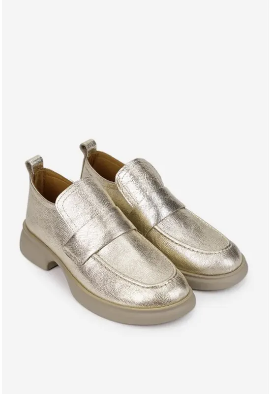 Pantofi dama aurii din piele cu model
