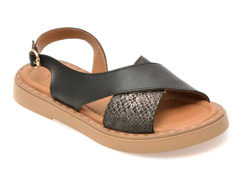 Sandale GOLD DEER negre, 22043, din piele naturala