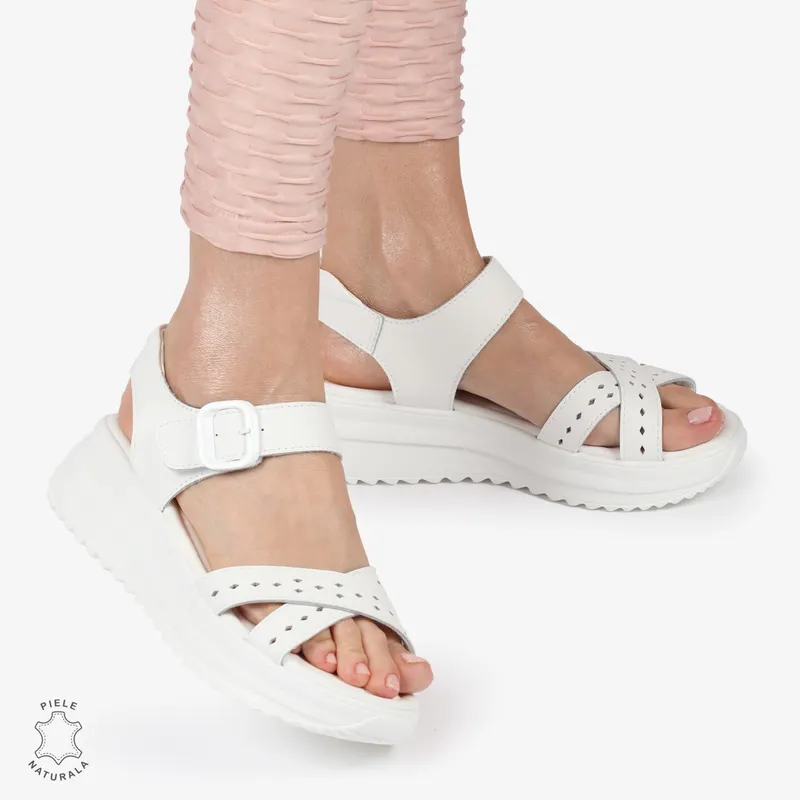 SAndale DAMA DIN PIELE NATURALA CU BARETE INCRUCISATE CRL1423 ALB