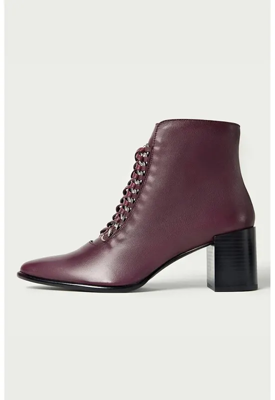 Botine din piele cu detalii din lant - Violet tyrian