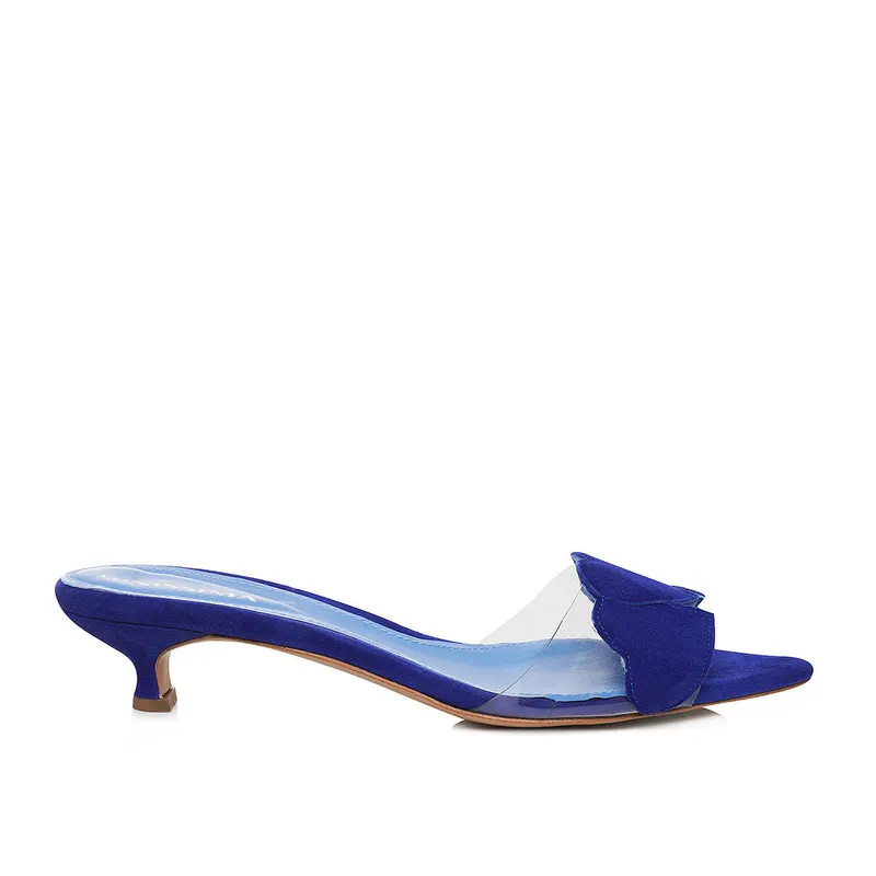Saboti Love Me Piele Intoarsa, Albastru Electric - Kitten Heels