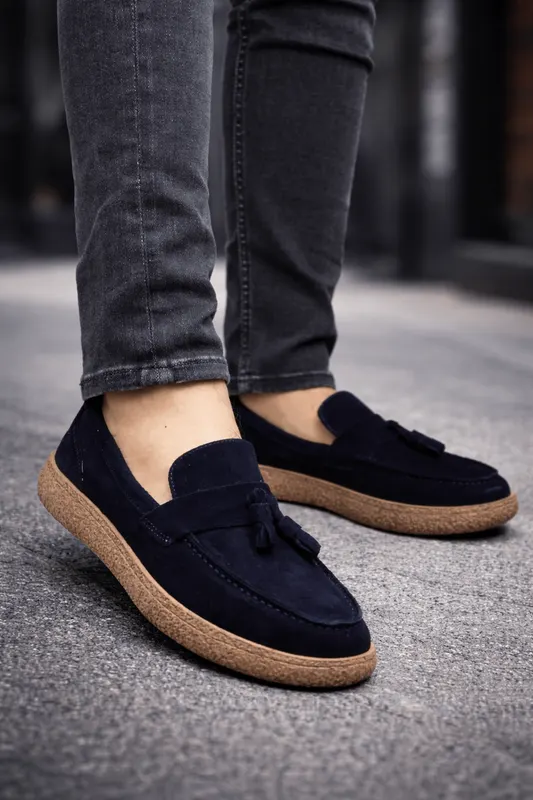 Mocasini din Piele Intoarsa Albastri cu Accesoriu - OVY BLU