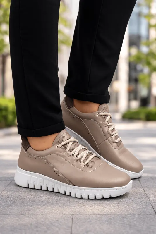 Pantofi Sport-Casual Din Piele Gri - SPEA TAUPE