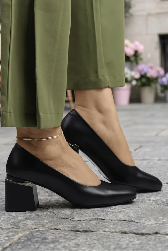 Pantofi Eleganti cu Toc din Piele Negri - SNYA BOX