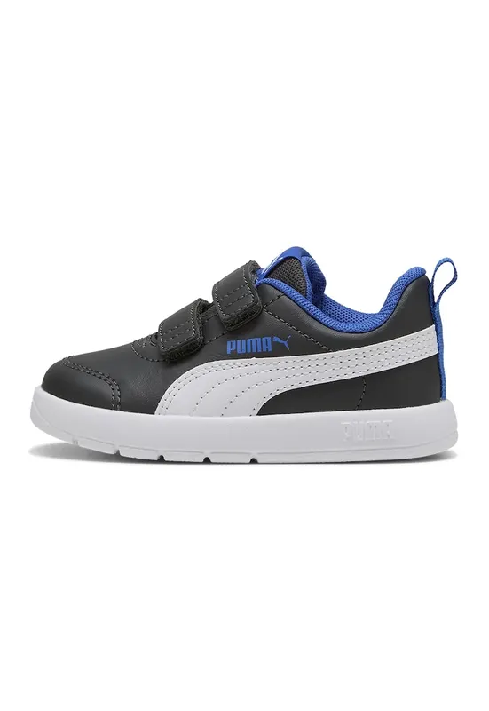 Pantofi sport Courtflex din piele ecologica cu velcro - Alb/Negru/Albastru royal