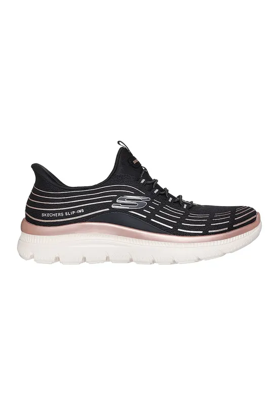 Pantofi sport slip-ins cu detalii contrastante Summits Plus Soft Luster - Negru/Roz prafuit