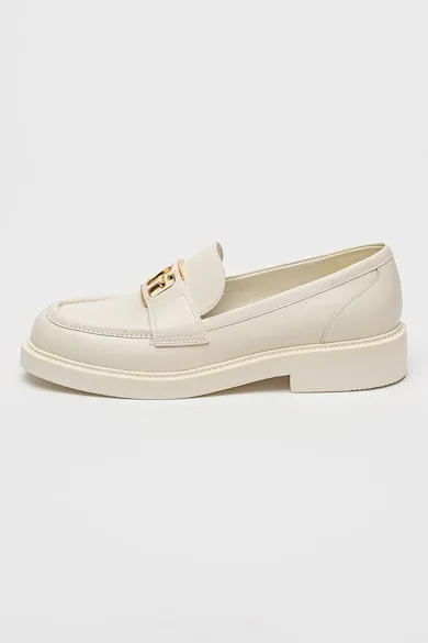 Pantofi loafer din piele cu logo - Crem