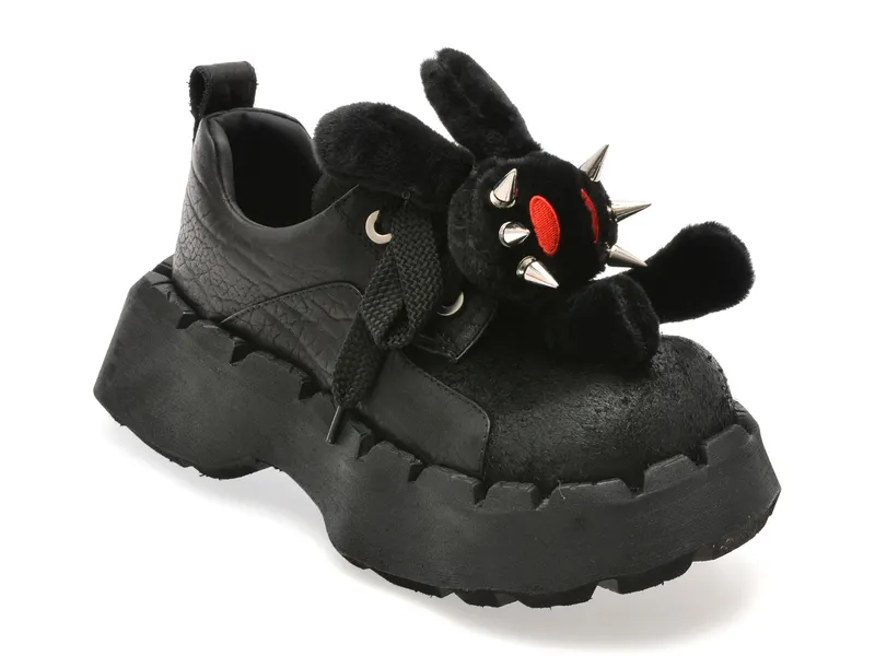 Pantofi sport negri, 6895, din piele naturala