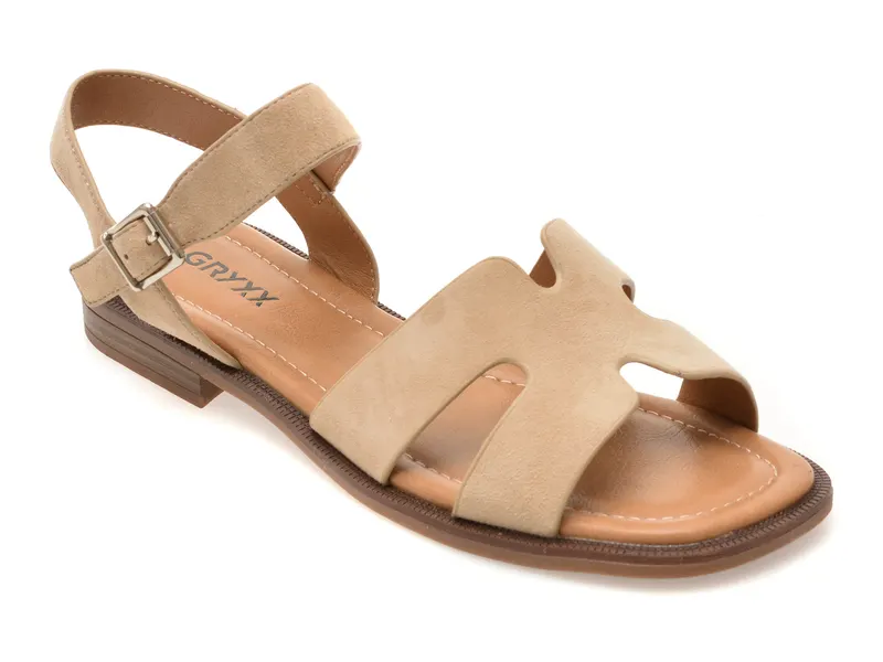 Sandale bej, 1352C25, din piele intoarsa
