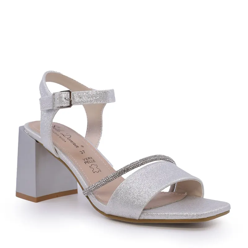 Sandale femei Solo Donna argintii cu toc mediu 1169ds1100ag — imaginea 2