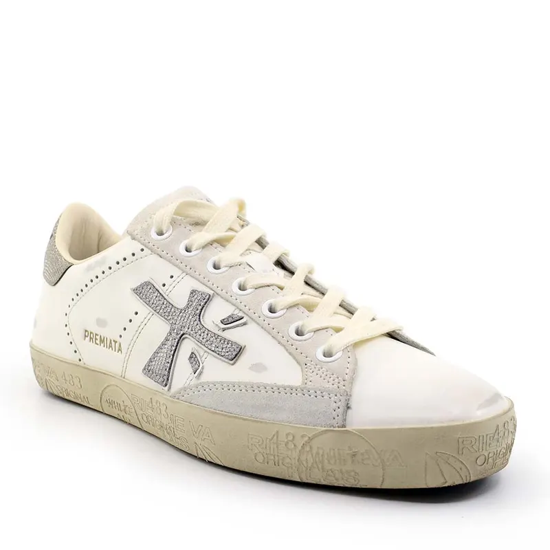 Sneakers femei Premiata Steven-D albi din piele 1691DP8127A — imaginea 2