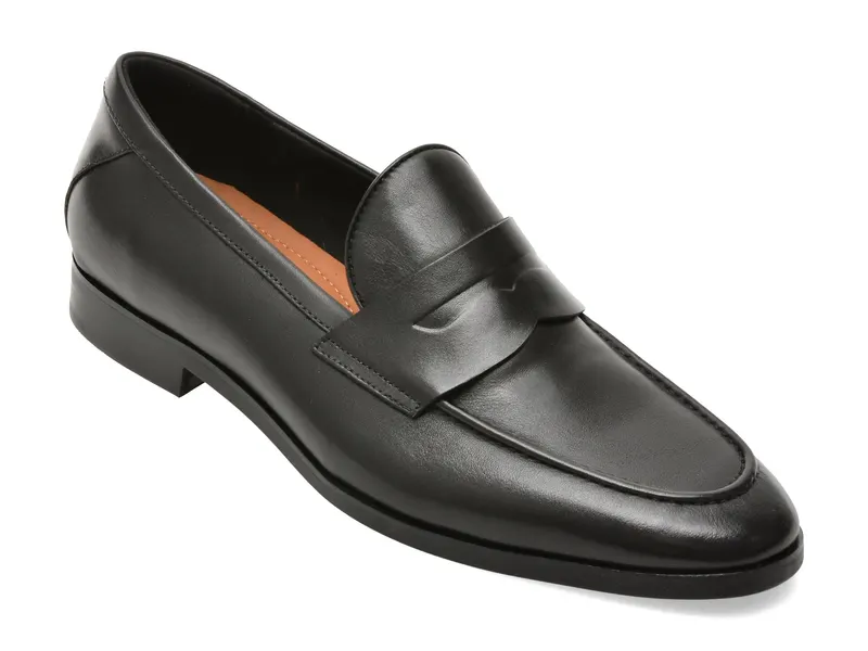 Mocasini eleganti negri, ELVIS 001, din piele naturala