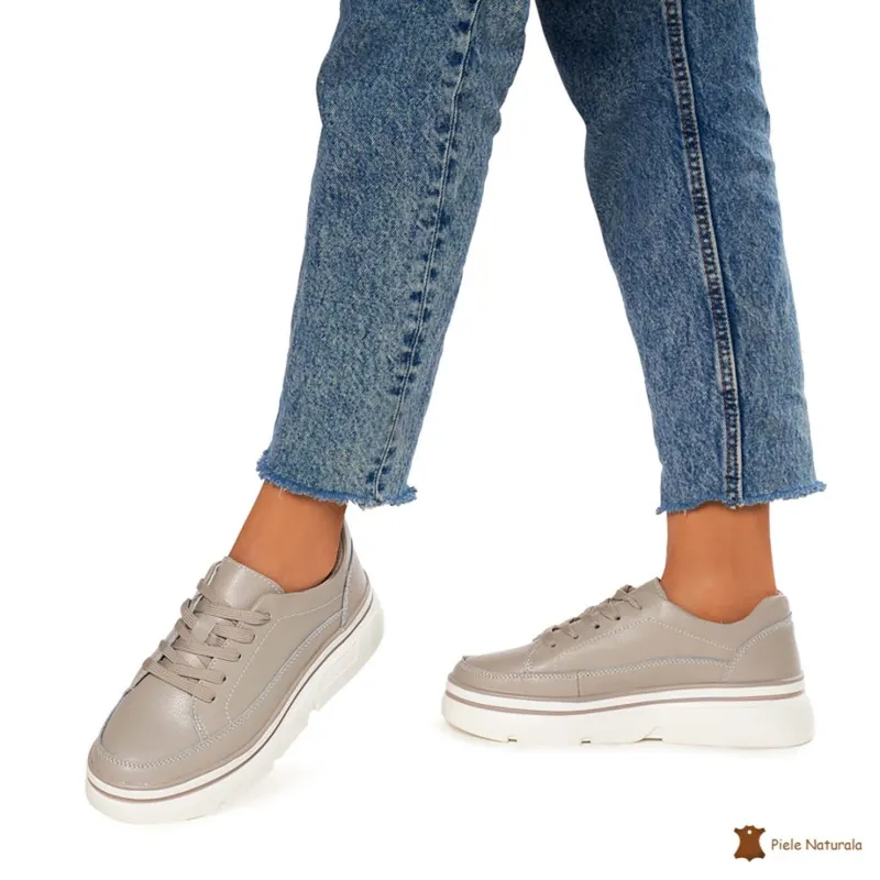 Pantofi Casual de dama din Piele naturala cu talpa groasa CRL1319 GRI