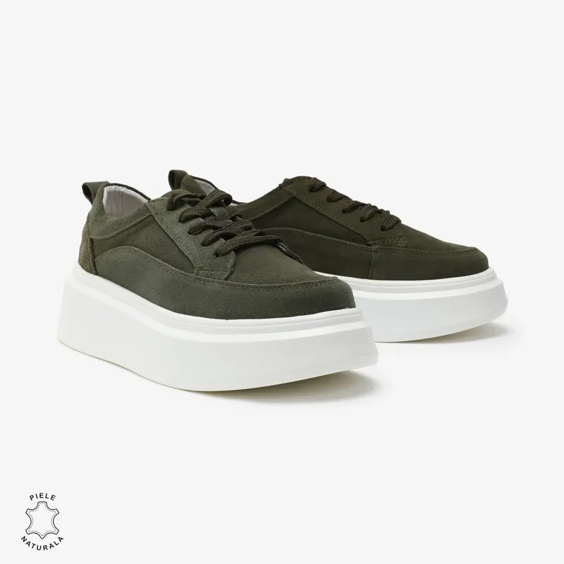 Pantofi Casual de dama din Piele Naturala Intoarsa CRL0567 VERDE