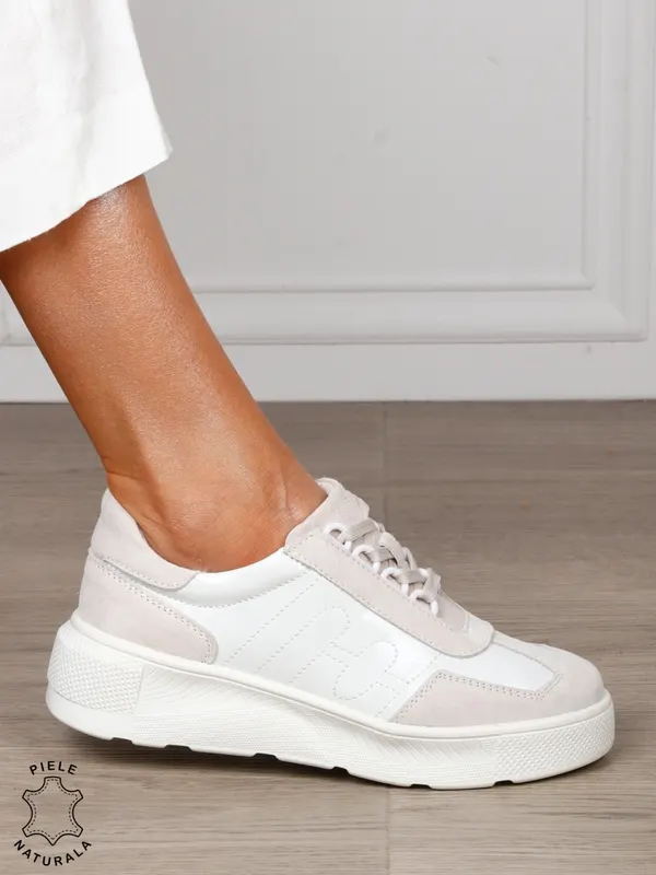 Pantofi Casual dama din Piele Naturala intoarsa CRL1556 ALB