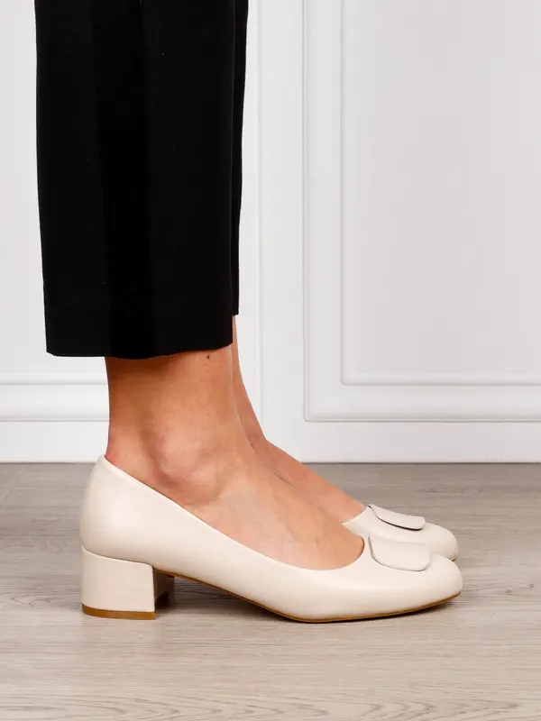 Pantofi Eleganti dama din piele Ecologica cu brant din piele naturala CRL1584 Bej