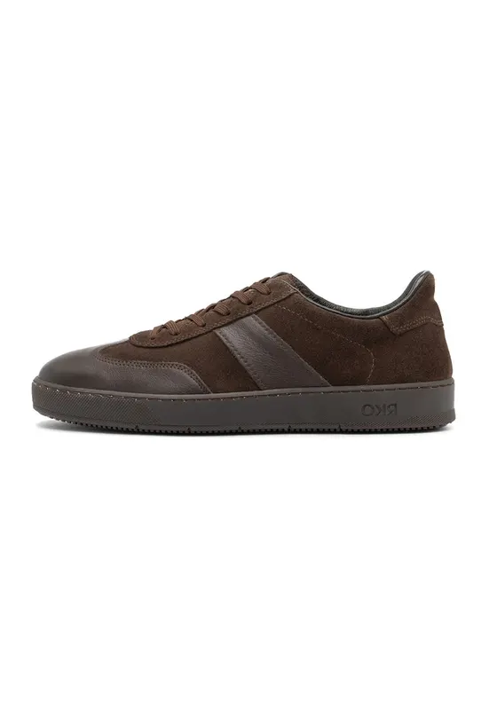 Pantofi sport din piele si piele intoarsa - Maro inchis