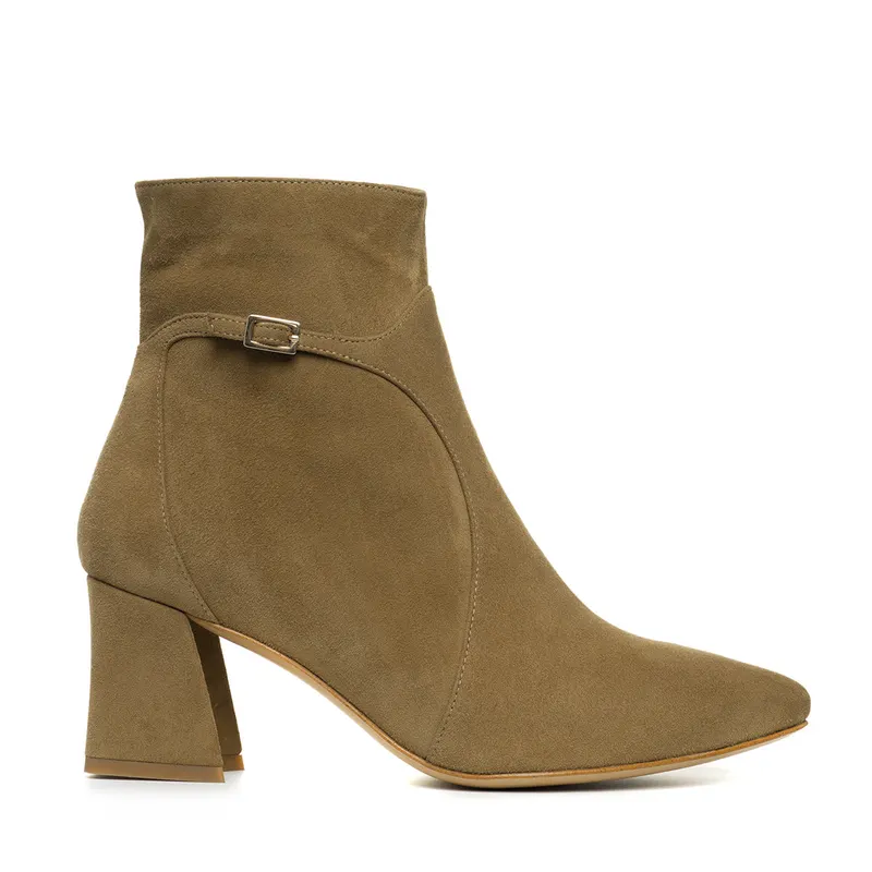 Botine Lucy Piele Intoarsa, Camel - 35 / 6.5 cm - Gros Evazat
