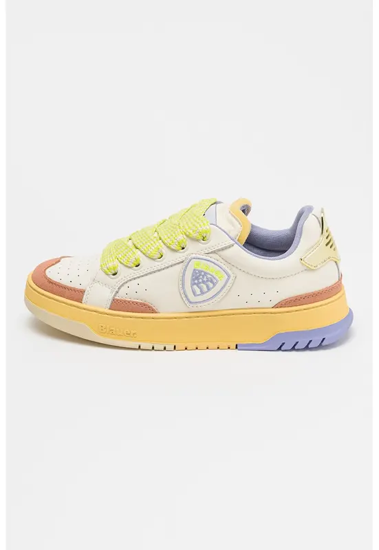 Pantofi sport colorblock cu detalii de piele intoarsa - Verde lime/Crem