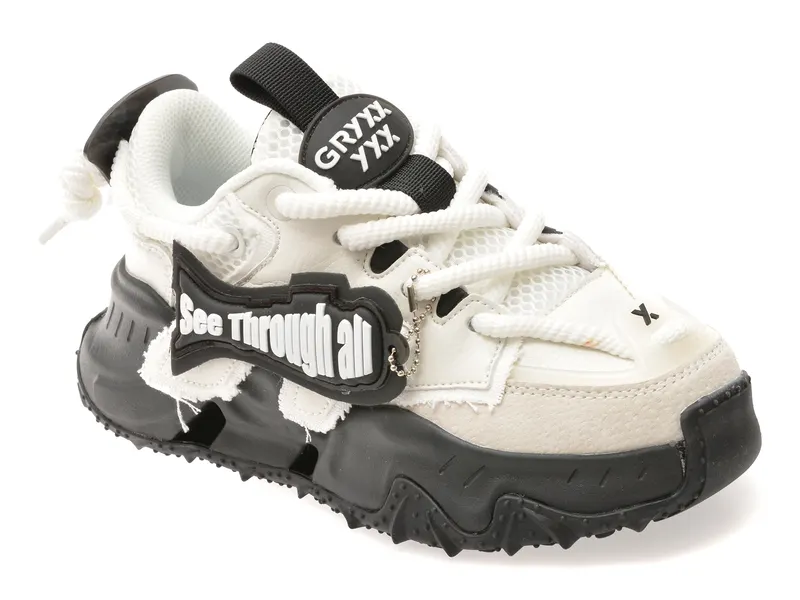 Pantofi sport alb-negru, 351216, din material textil