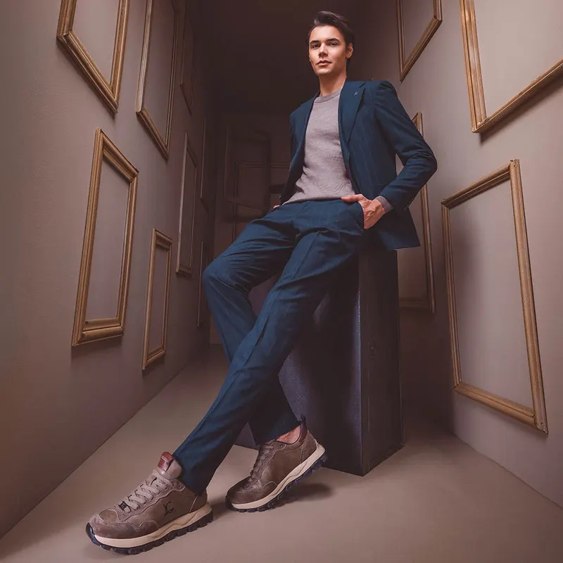 Sneakers bărbați Luca di Gioia kaki din piele 3910BP033VTA — imaginea 2
