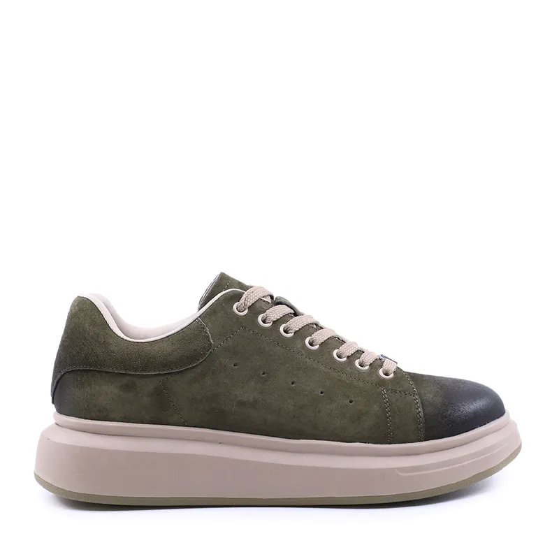 Sneakers ușori bărbați verzi din piele întoarsă 3852bp312vv