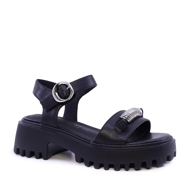 Sandale cu accesoriu metalic femei Enzo Bertini negre din piele 1399DS1284N — imaginea 2
