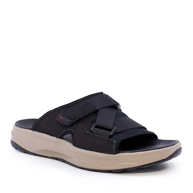 Saboți bărbați Thezeus negri din textil și piele 2349BST24033N — imaginea 2